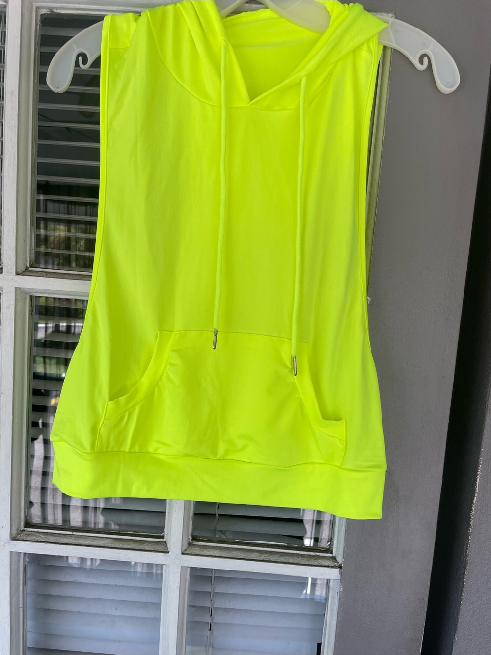 Neon Yellow Sleeveless Hoodie Tank Top